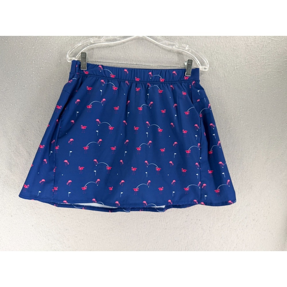 Kyodan Skort Women M Blue Pink Flamingo Print Golf Whimsical Resort Wear Coastal